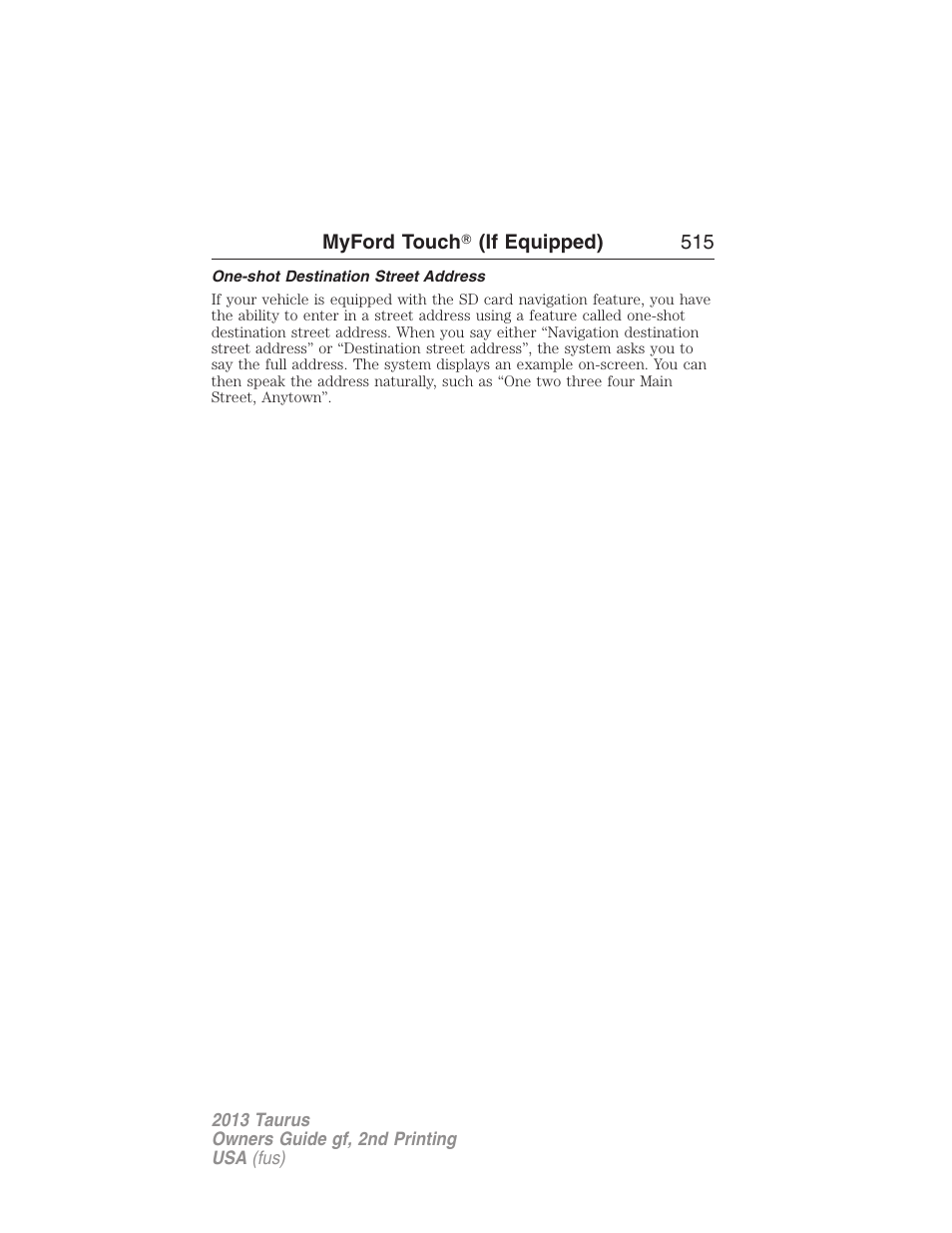 One-shot destination street address | FORD 2013 Taurus v.2 User Manual | Page 515 / 541