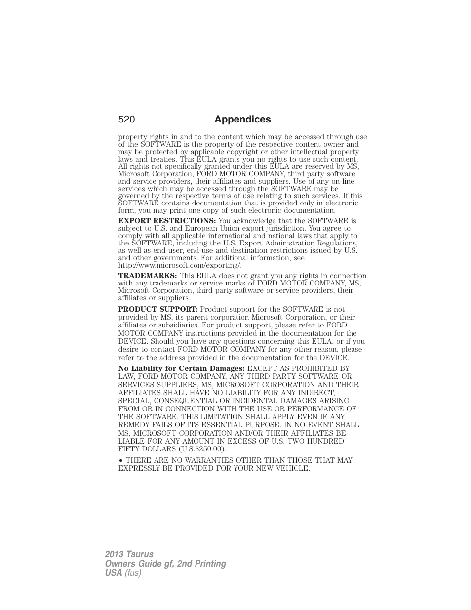 520 appendices | FORD 2013 Taurus v.2 User Manual | Page 520 / 541