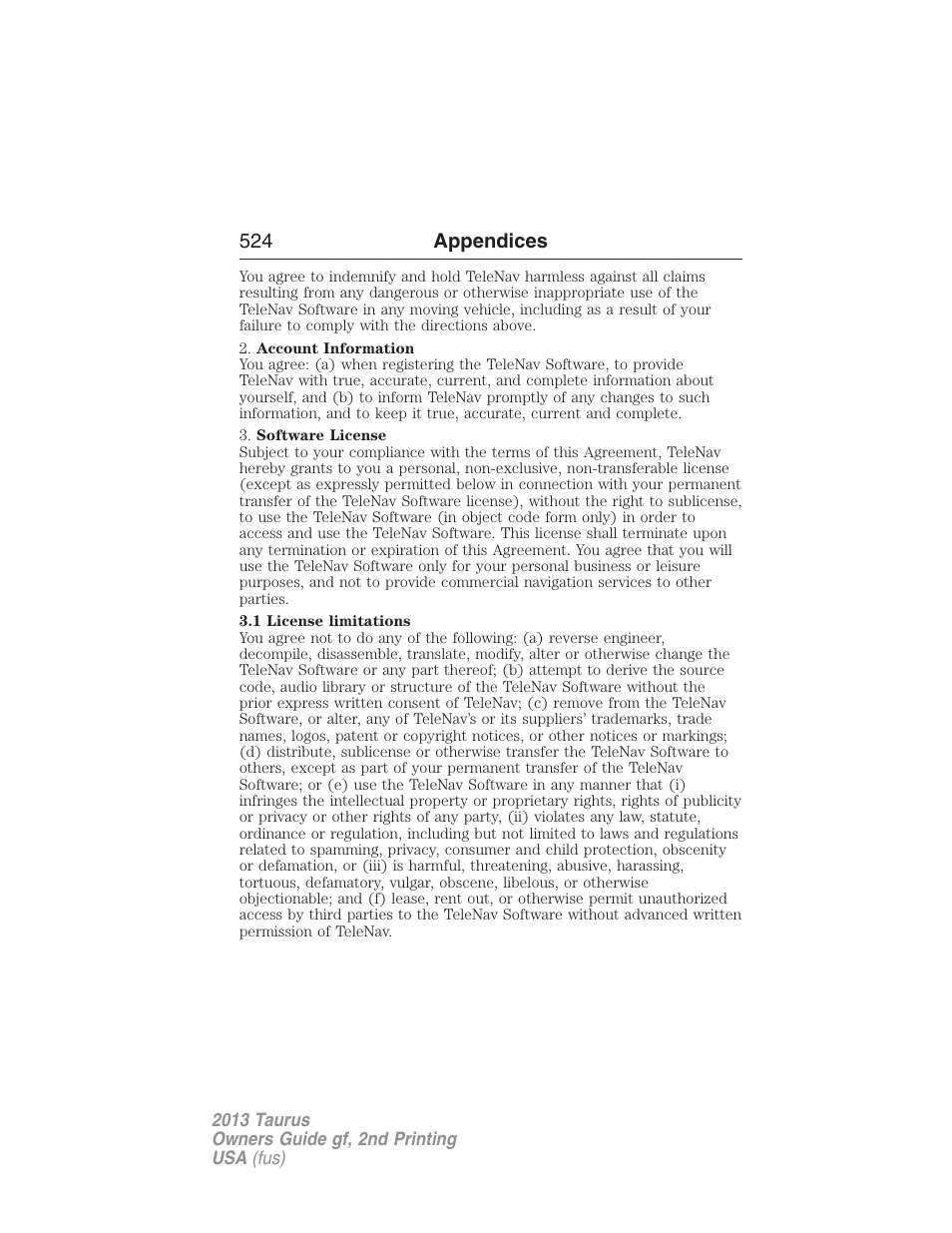 524 appendices | FORD 2013 Taurus v.2 User Manual | Page 524 / 541