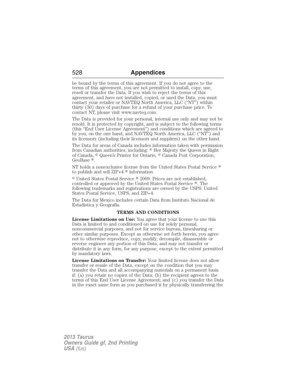 528 appendices | FORD 2013 Taurus v.2 User Manual | Page 528 / 541