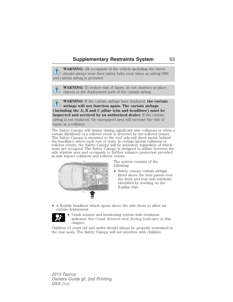 Supplementary restraints system 53 | FORD 2013 Taurus v.2 User Manual | Page 53 / 541