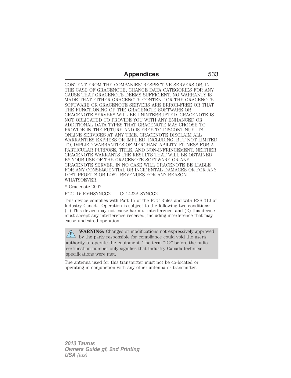 Appendices 533 | FORD 2013 Taurus v.2 User Manual | Page 533 / 541