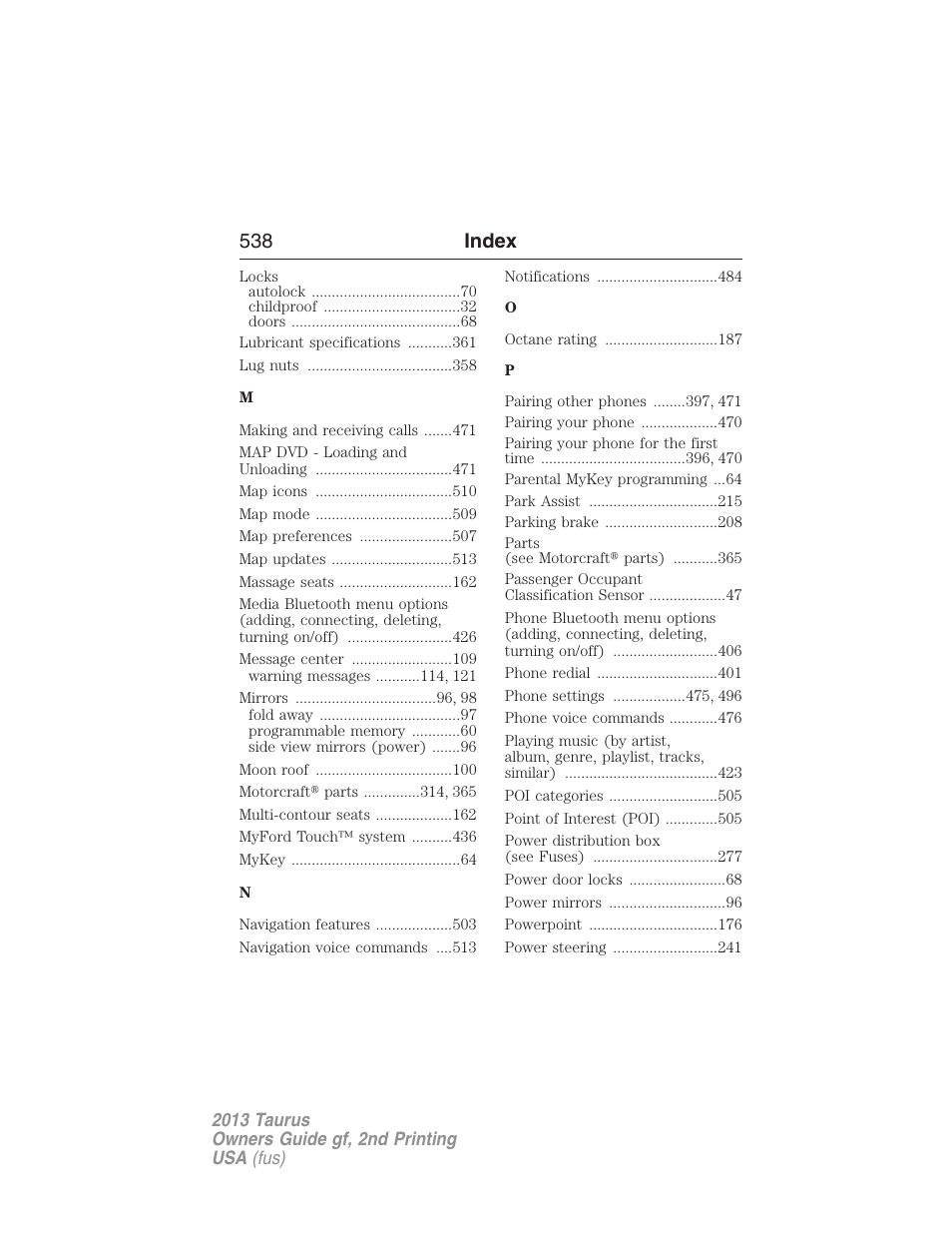 538 index | FORD 2013 Taurus v.2 User Manual | Page 538 / 541