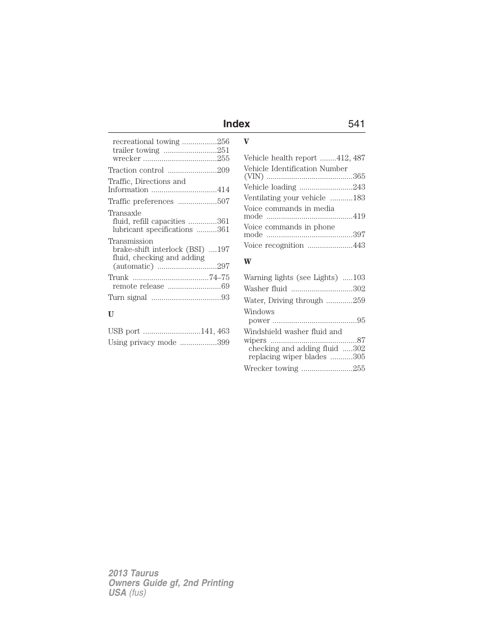 Index 541 | FORD 2013 Taurus v.2 User Manual | Page 541 / 541