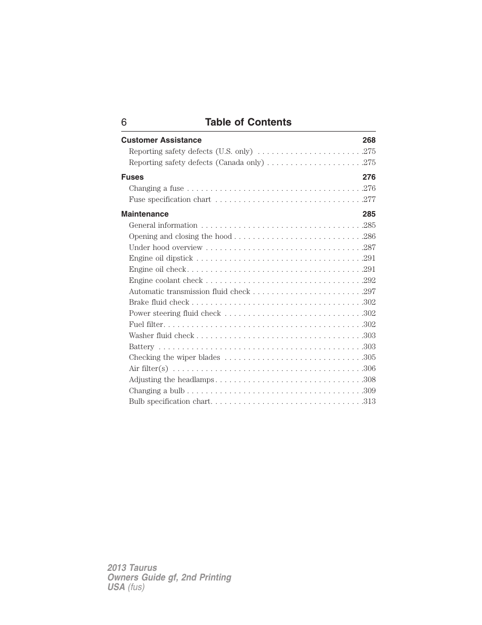 6table of contents | FORD 2013 Taurus v.2 User Manual | Page 6 / 541