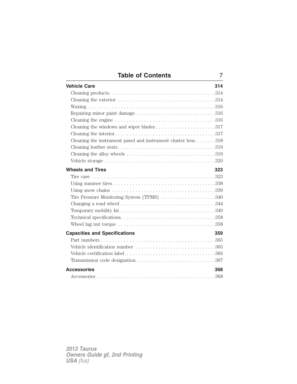 Table of contents 7 | FORD 2013 Taurus v.2 User Manual | Page 7 / 541