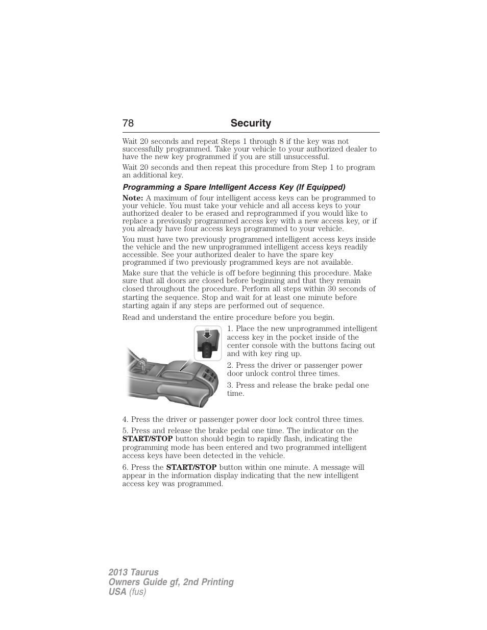 78 security | FORD 2013 Taurus v.2 User Manual | Page 78 / 541