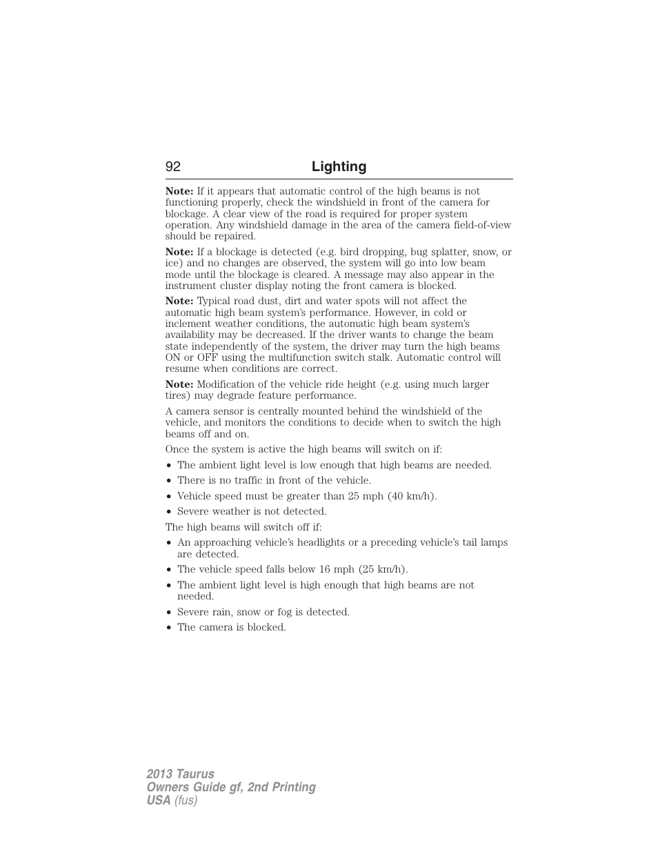 92 lighting | FORD 2013 Taurus v.2 User Manual | Page 92 / 541