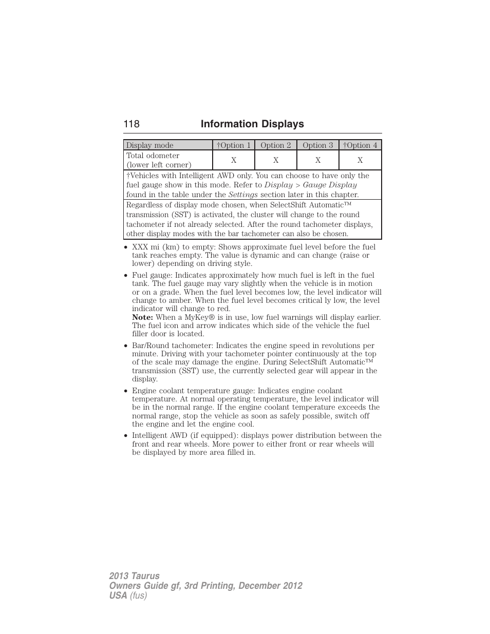 118 information displays | FORD 2013 Taurus v.3 User Manual | Page 119 / 547