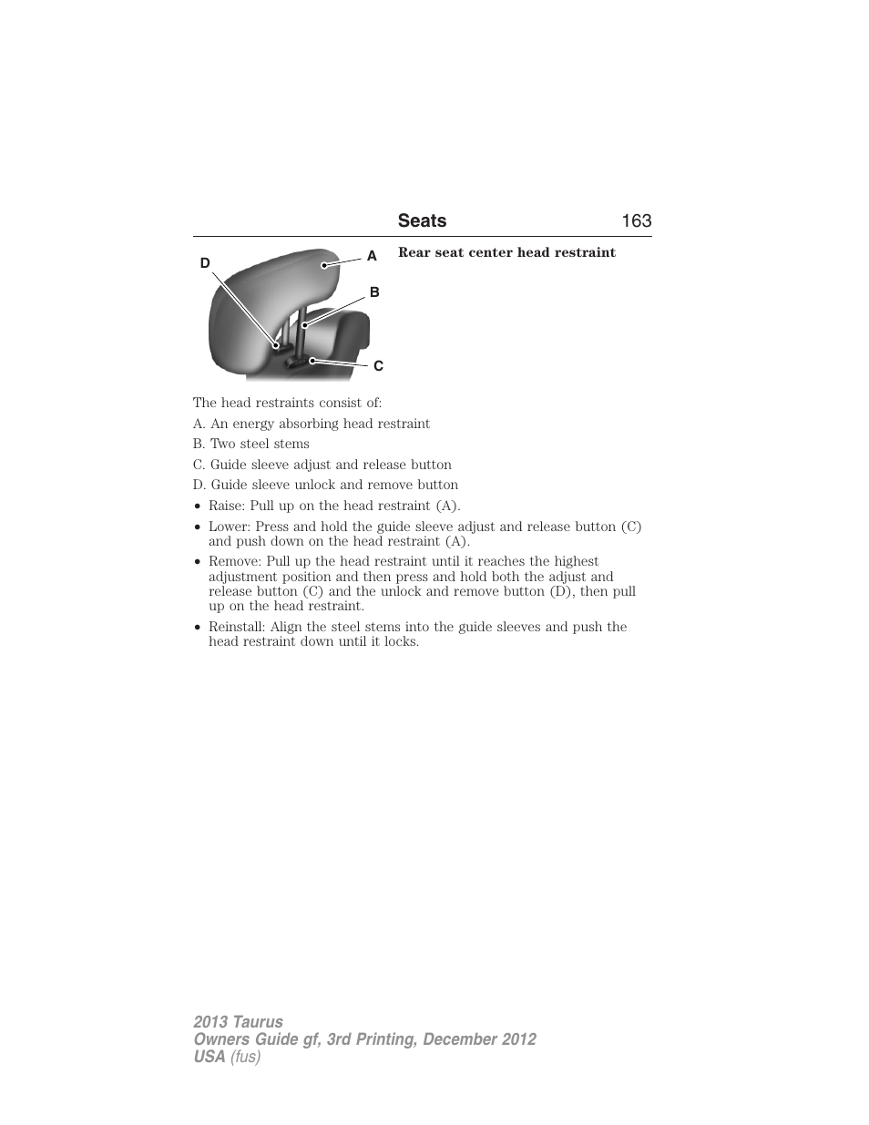 Seats 163 | FORD 2013 Taurus v.3 User Manual | Page 164 / 547