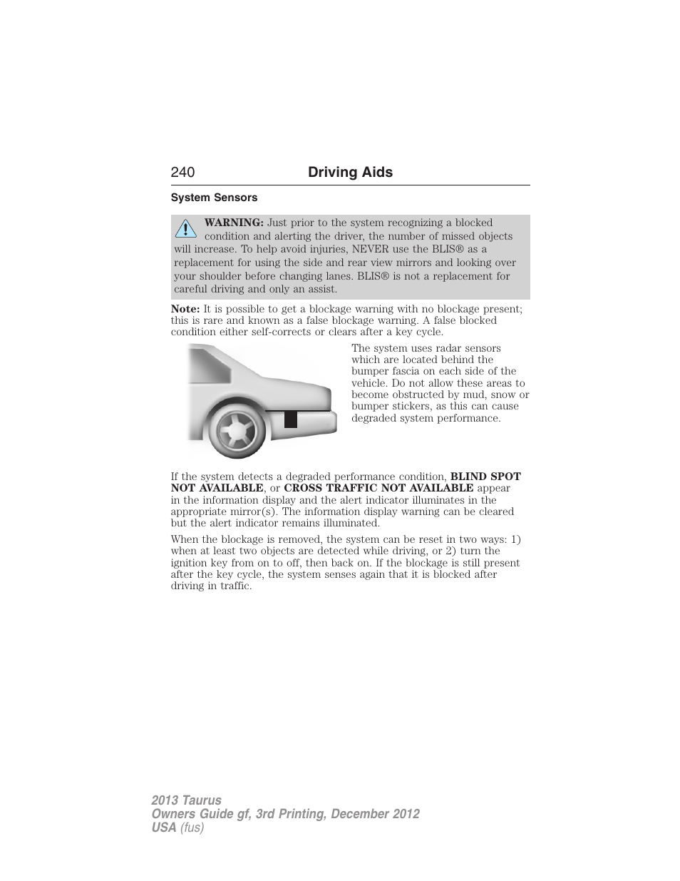 System sensors, 240 driving aids | FORD 2013 Taurus v.3 User Manual | Page 241 / 547