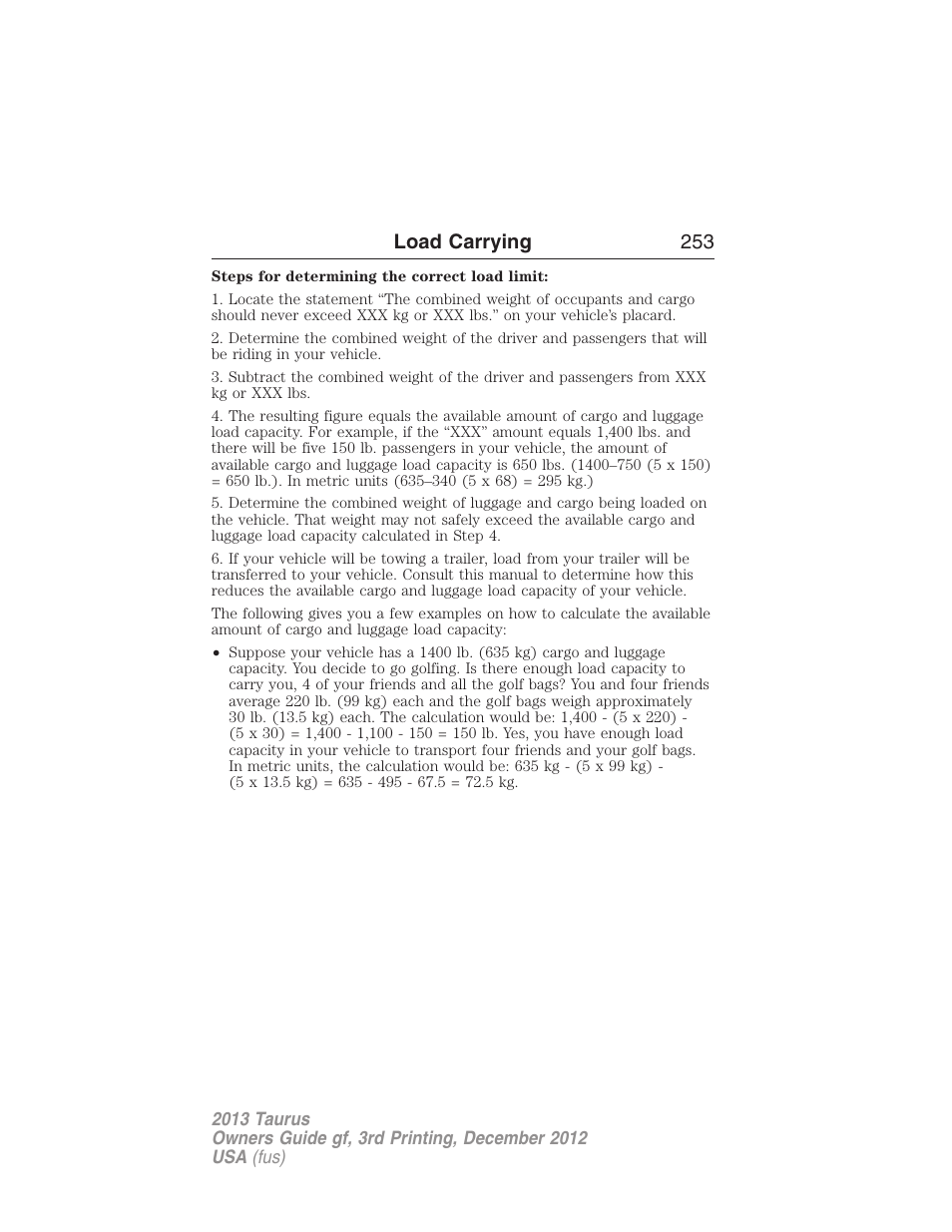 Load carrying 253 | FORD 2013 Taurus v.3 User Manual | Page 254 / 547