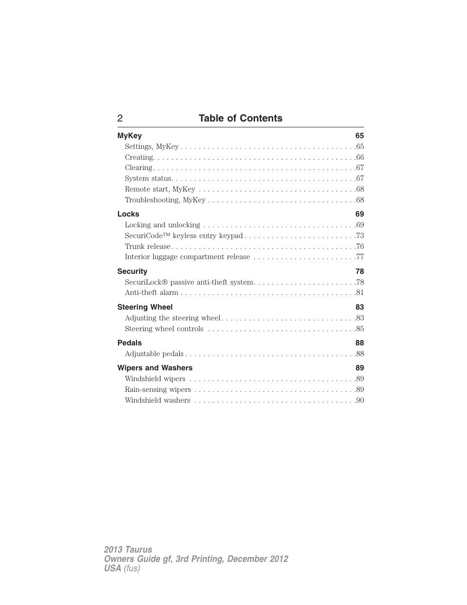 2table of contents | FORD 2013 Taurus v.3 User Manual | Page 3 / 547
