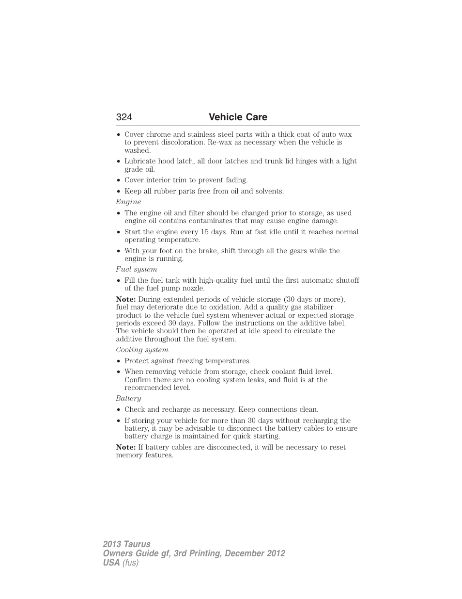 324 vehicle care | FORD 2013 Taurus v.3 User Manual | Page 325 / 547