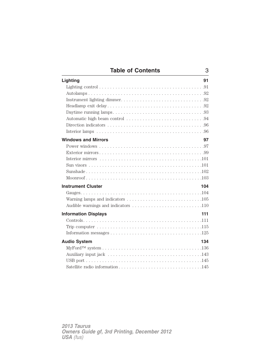 Table of contents 3 | FORD 2013 Taurus v.3 User Manual | Page 4 / 547