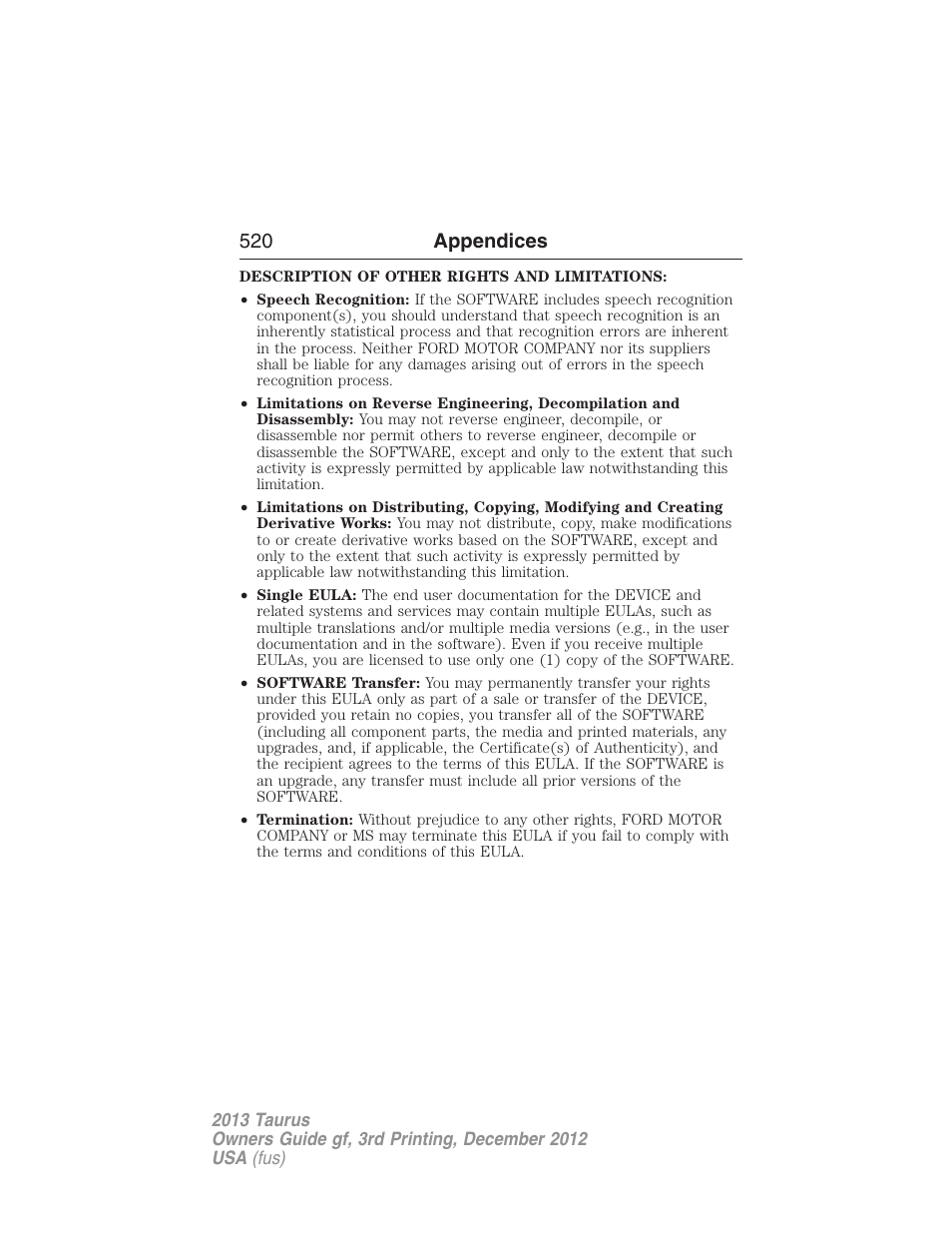 520 appendices | FORD 2013 Taurus v.3 User Manual | Page 521 / 547