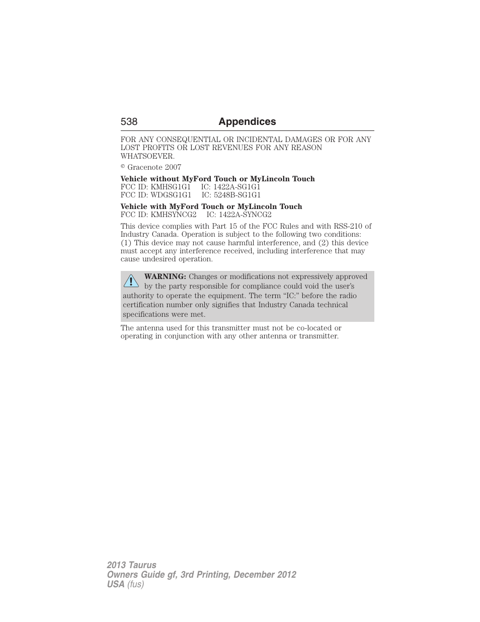 538 appendices | FORD 2013 Taurus v.3 User Manual | Page 539 / 547