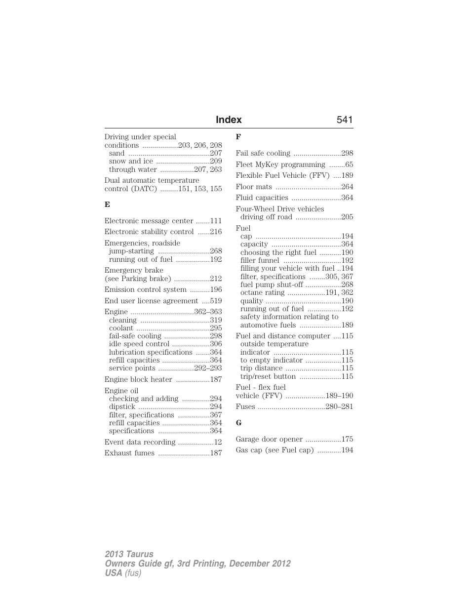 Index 541 | FORD 2013 Taurus v.3 User Manual | Page 542 / 547