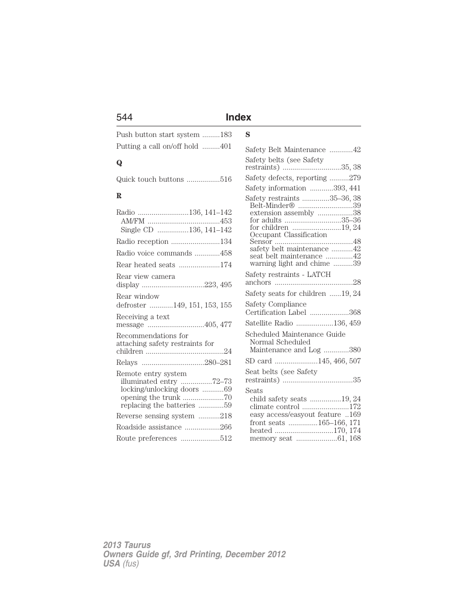 544 index | FORD 2013 Taurus v.3 User Manual | Page 545 / 547