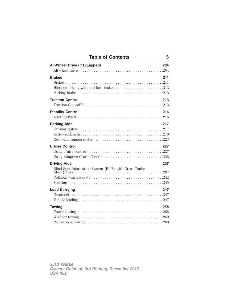 Table of contents 5 | FORD 2013 Taurus v.3 User Manual | Page 6 / 547