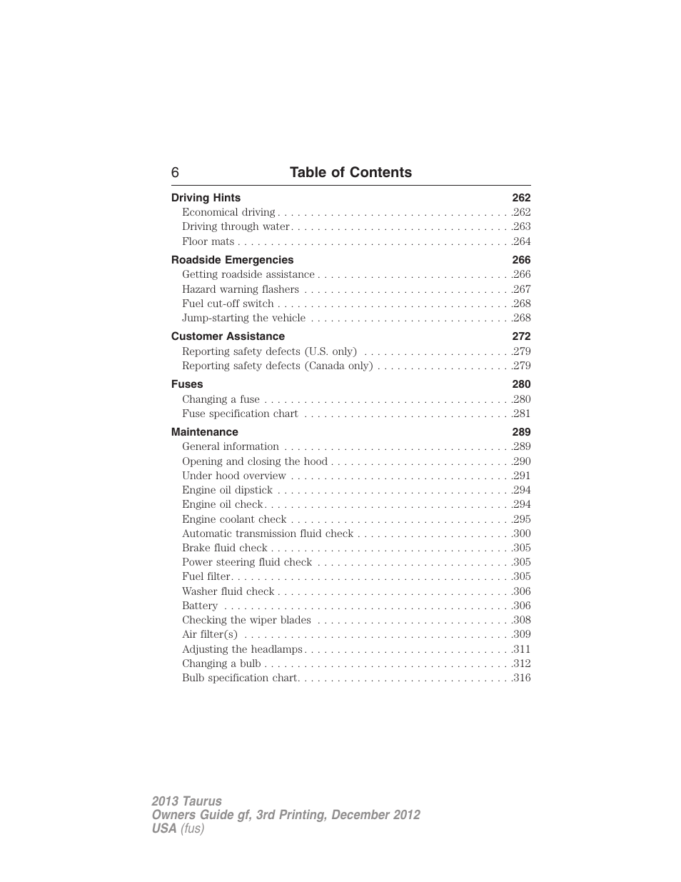 6table of contents | FORD 2013 Taurus v.3 User Manual | Page 7 / 547