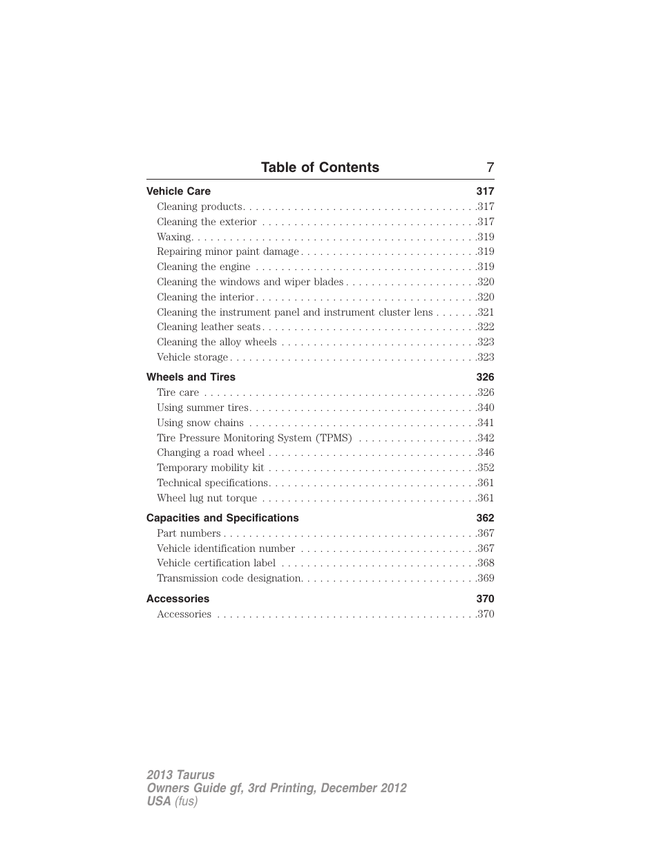 Table of contents 7 | FORD 2013 Taurus v.3 User Manual | Page 8 / 547