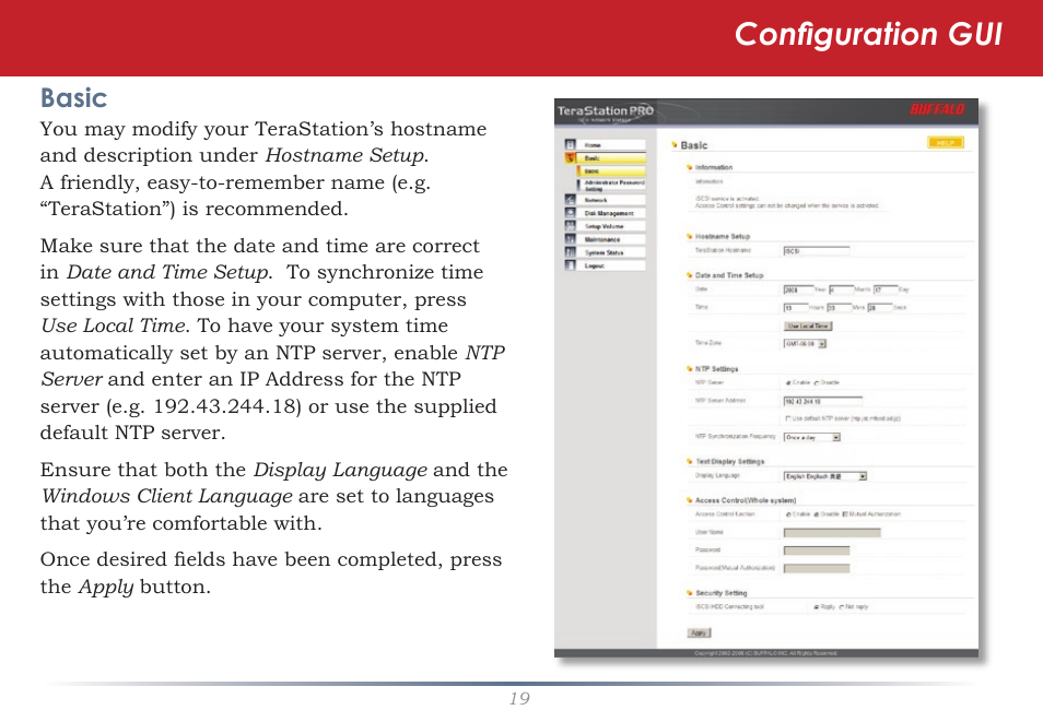 Configuration gui, Basic | Buffalo Technology TeraStation TS-ITGL User Manual | Page 19 / 50