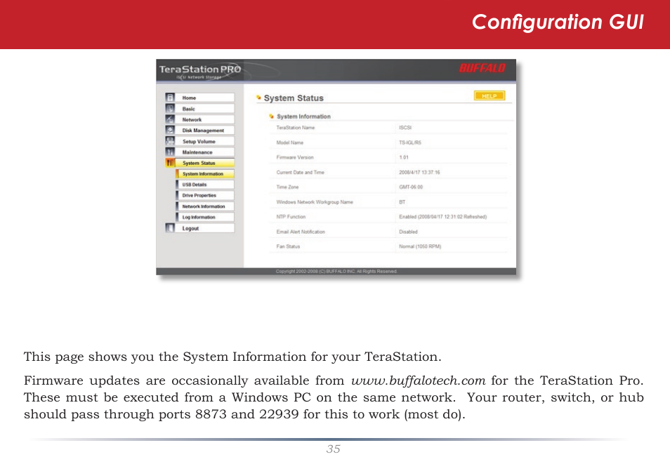 Configuration gui | Buffalo Technology TeraStation TS-ITGL User Manual | Page 35 / 50
