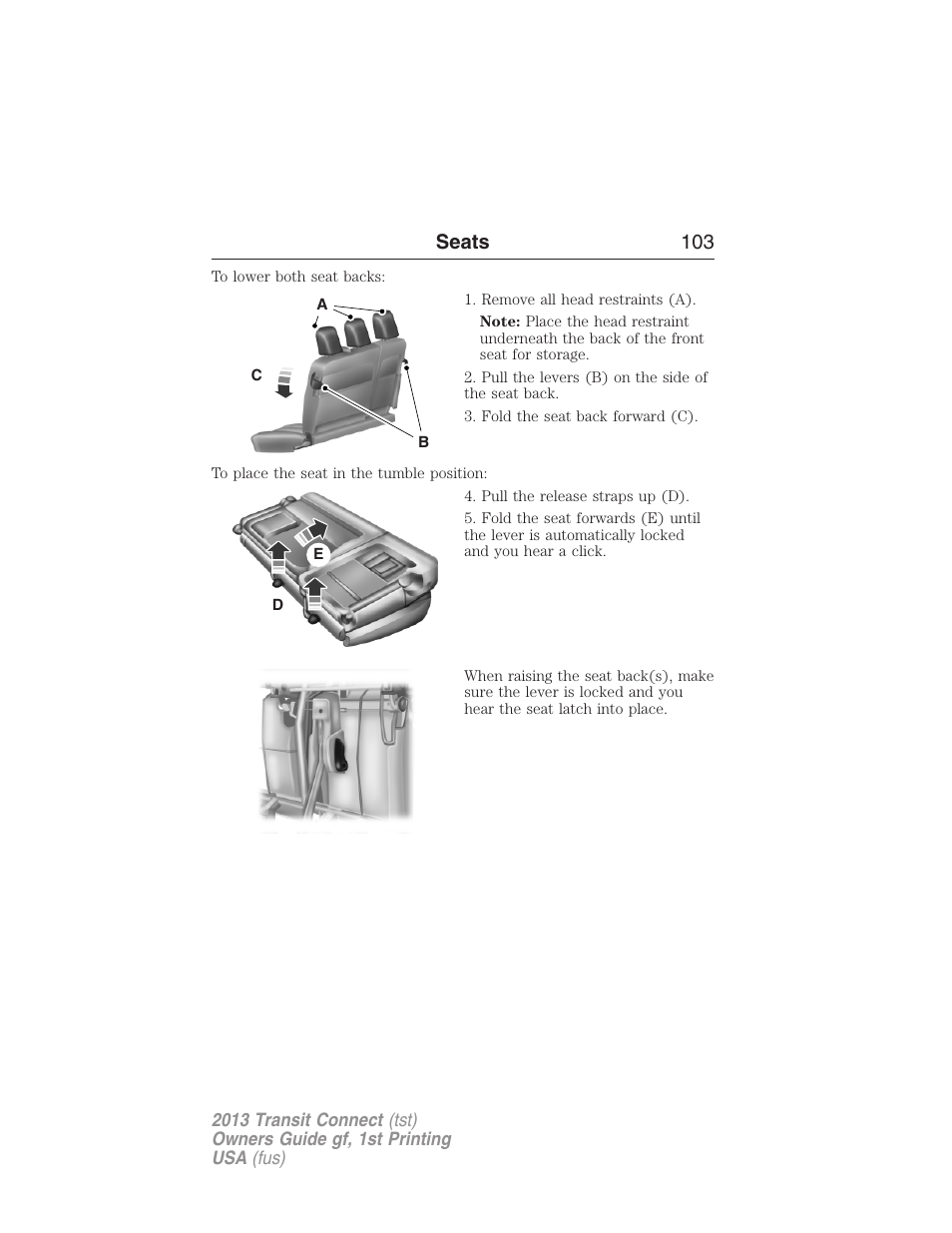 Seats 103 | FORD 2013 Transit Connect v.1 User Manual | Page 104 / 317