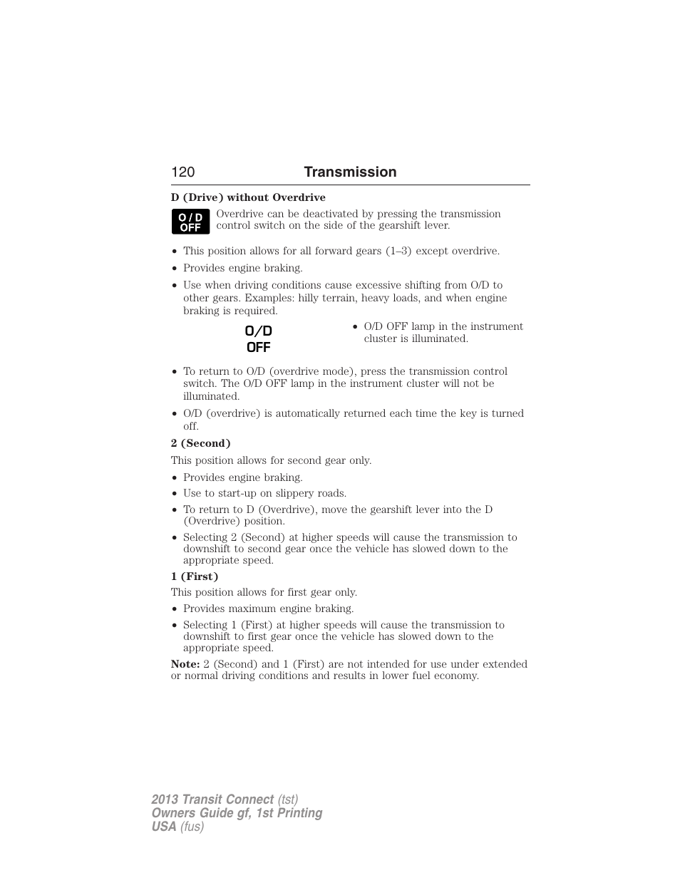 120 transmission | FORD 2013 Transit Connect v.1 User Manual | Page 121 / 317