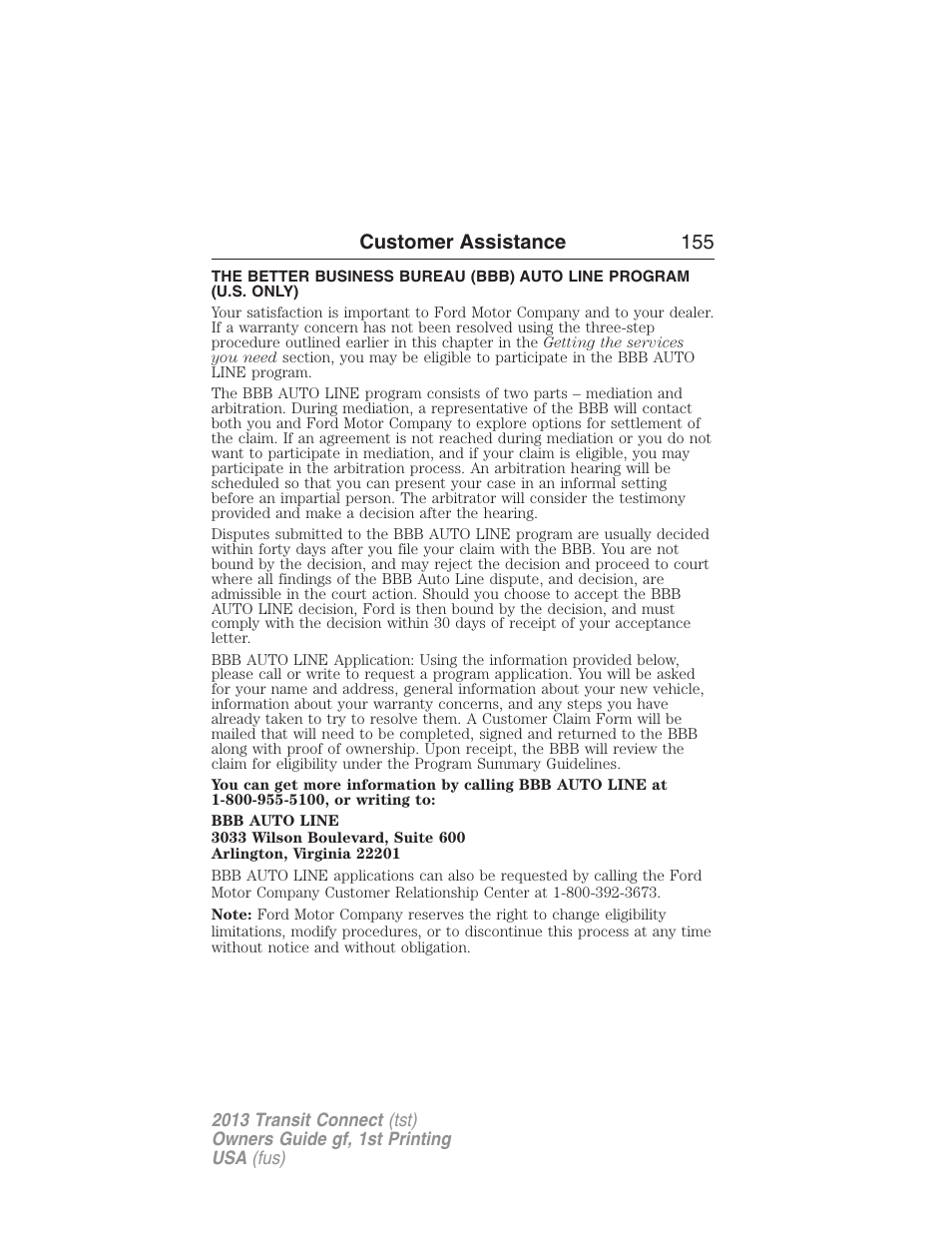 Customer assistance 155 | FORD 2013 Transit Connect v.1 User Manual | Page 156 / 317