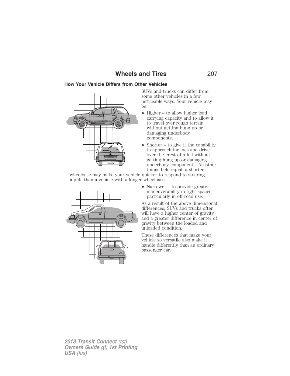 How your vehicle differs from other vehicles, Wheels and tires 207 | FORD 2013 Transit Connect v.1 User Manual | Page 208 / 317