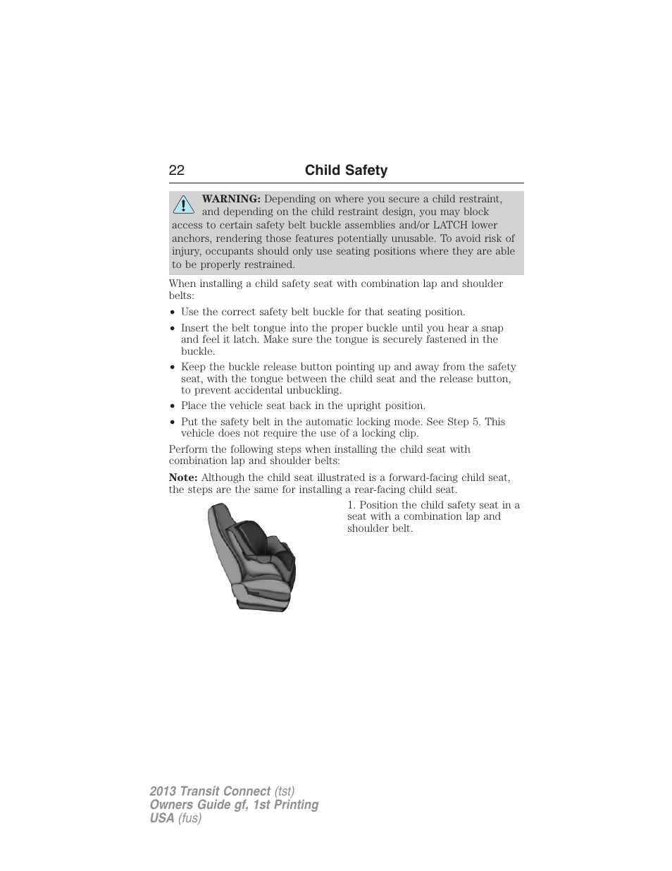 22 child safety | FORD 2013 Transit Connect v.1 User Manual | Page 23 / 317