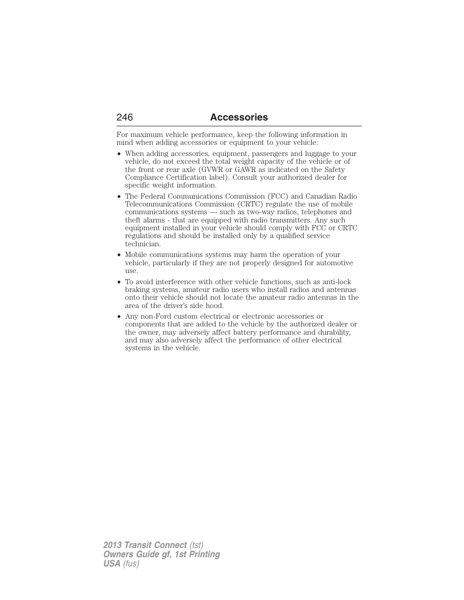 246 accessories | FORD 2013 Transit Connect v.1 User Manual | Page 247 / 317