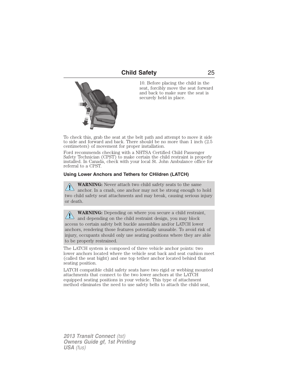 Child safety 25 | FORD 2013 Transit Connect v.1 User Manual | Page 26 / 317