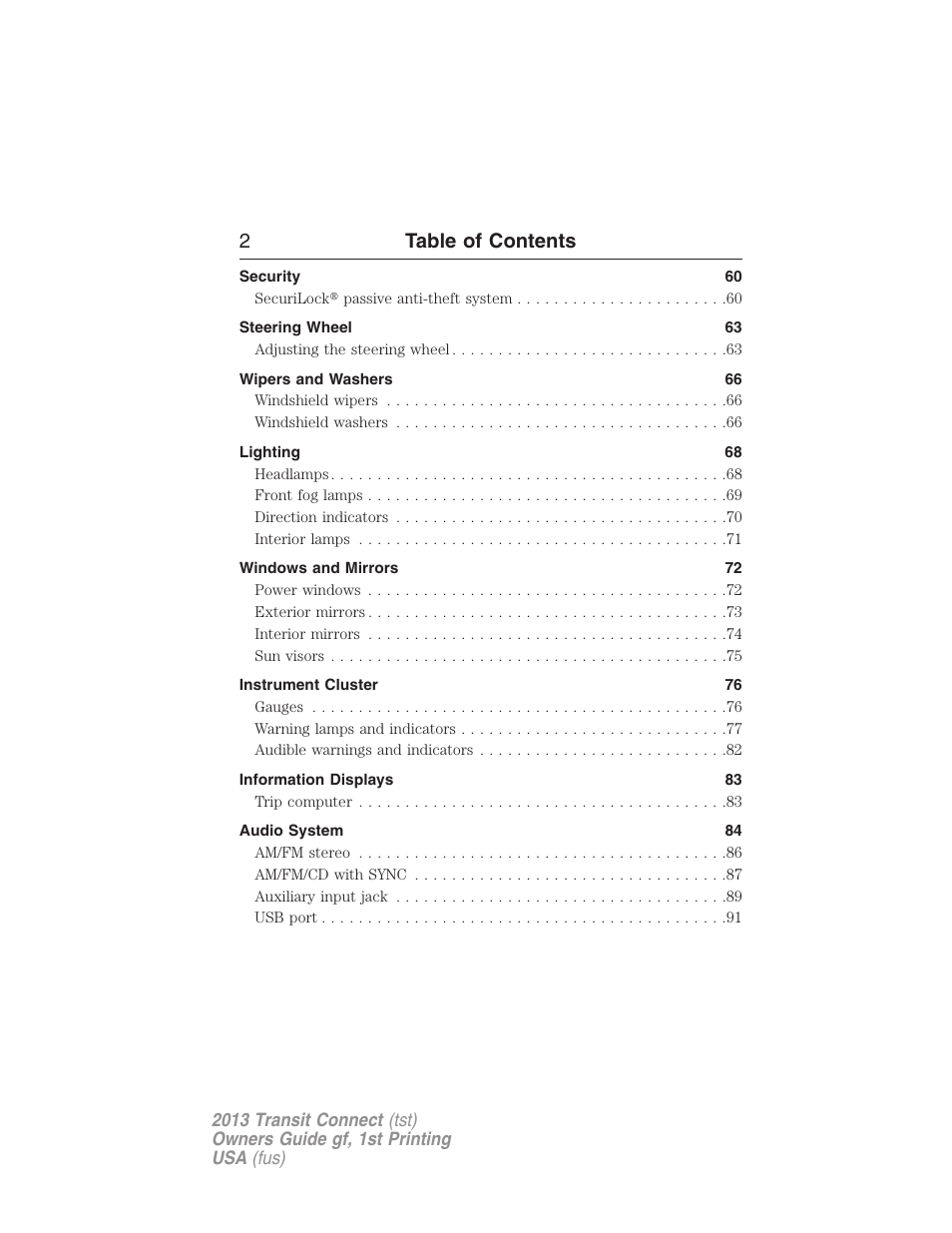 2table of contents | FORD 2013 Transit Connect v.1 User Manual | Page 3 / 317