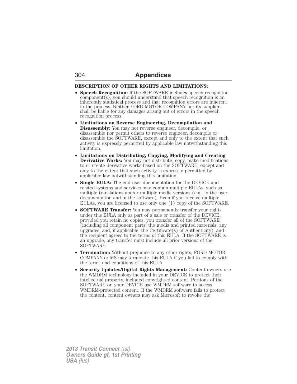 304 appendices | FORD 2013 Transit Connect v.1 User Manual | Page 305 / 317