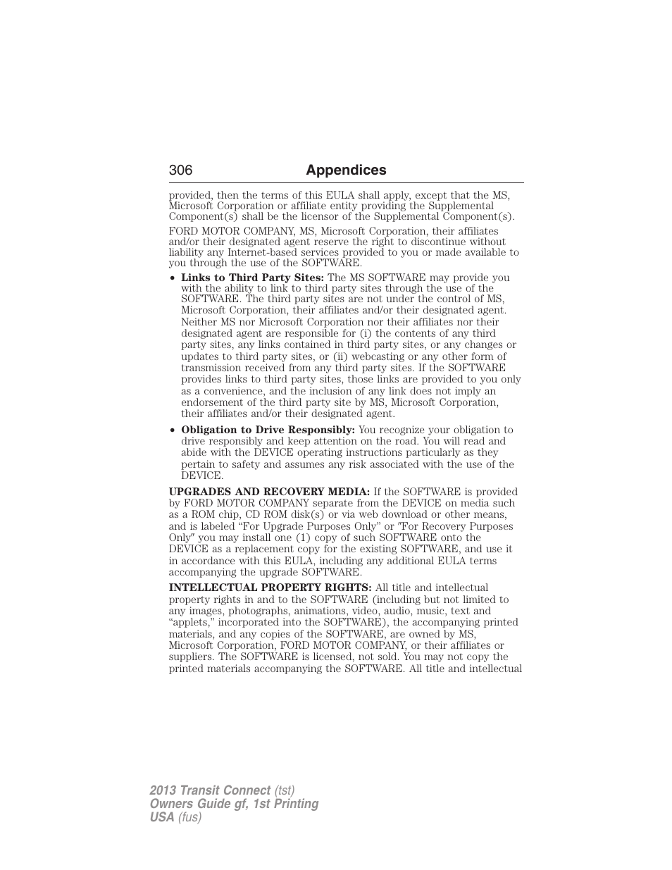306 appendices | FORD 2013 Transit Connect v.1 User Manual | Page 307 / 317