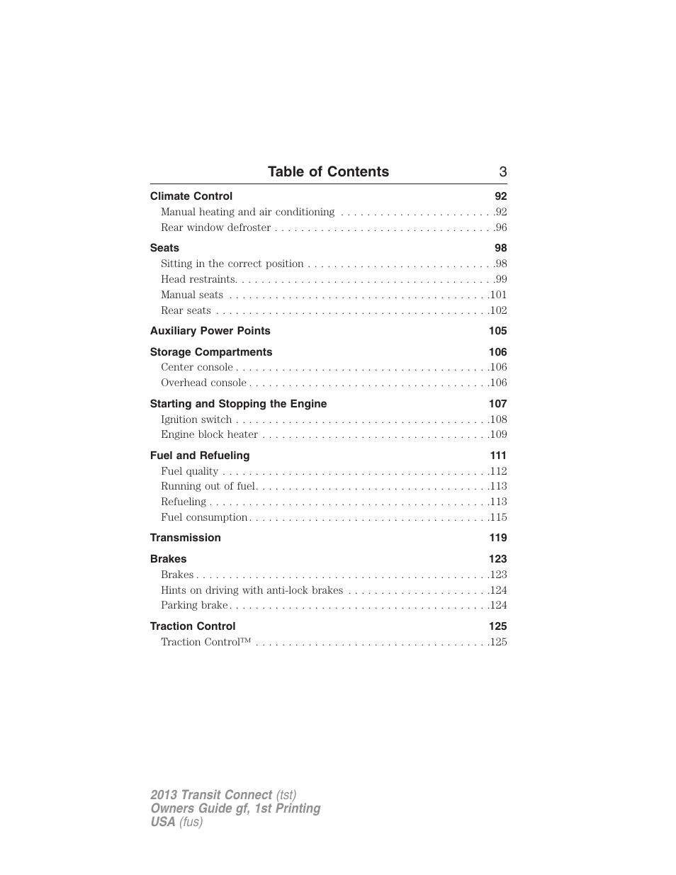 Table of contents 3 | FORD 2013 Transit Connect v.1 User Manual | Page 4 / 317