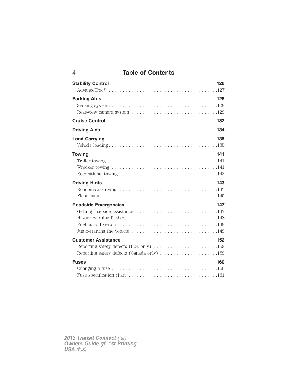 4table of contents | FORD 2013 Transit Connect v.1 User Manual | Page 5 / 317