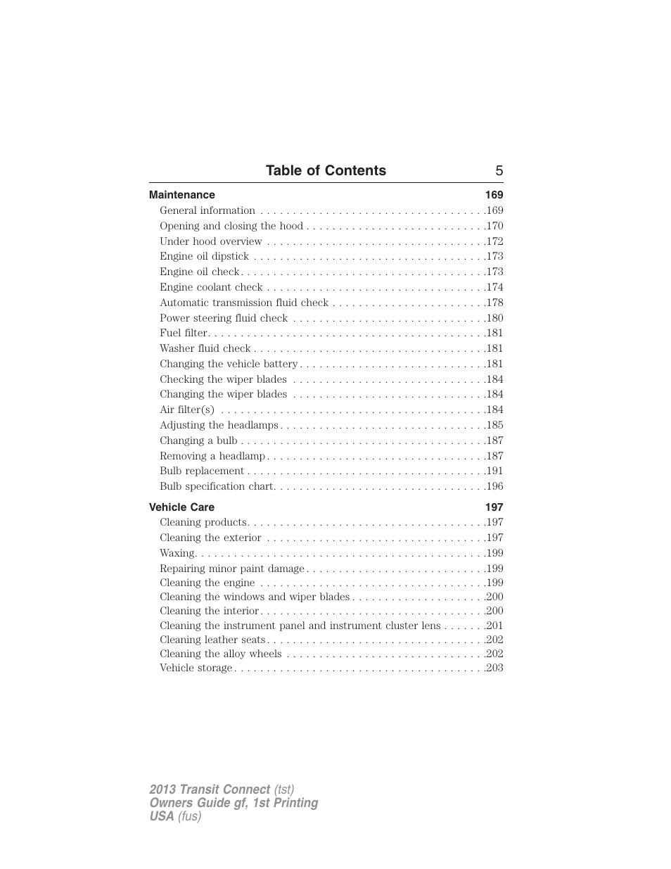 Table of contents 5 | FORD 2013 Transit Connect v.1 User Manual | Page 6 / 317