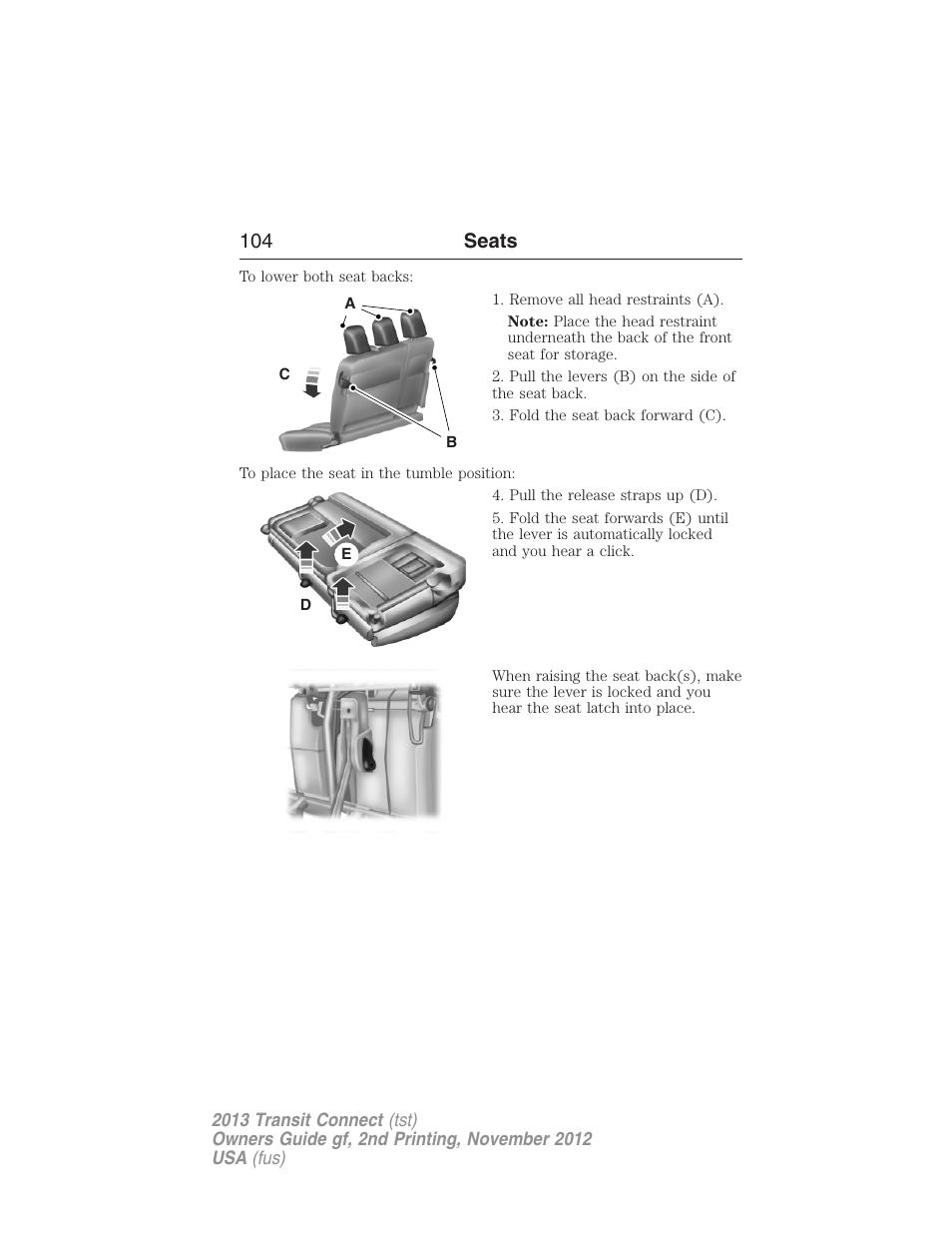 104 seats | FORD 2013 Transit Connect v.2 User Manual | Page 105 / 321