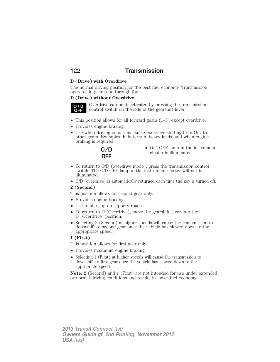 122 transmission | FORD 2013 Transit Connect v.2 User Manual | Page 123 / 321