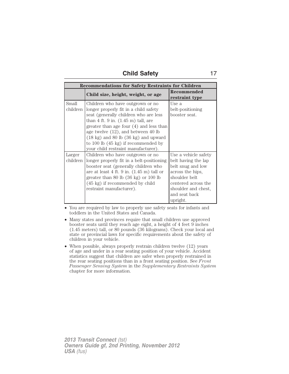Child safety 17 | FORD 2013 Transit Connect v.2 User Manual | Page 18 / 321