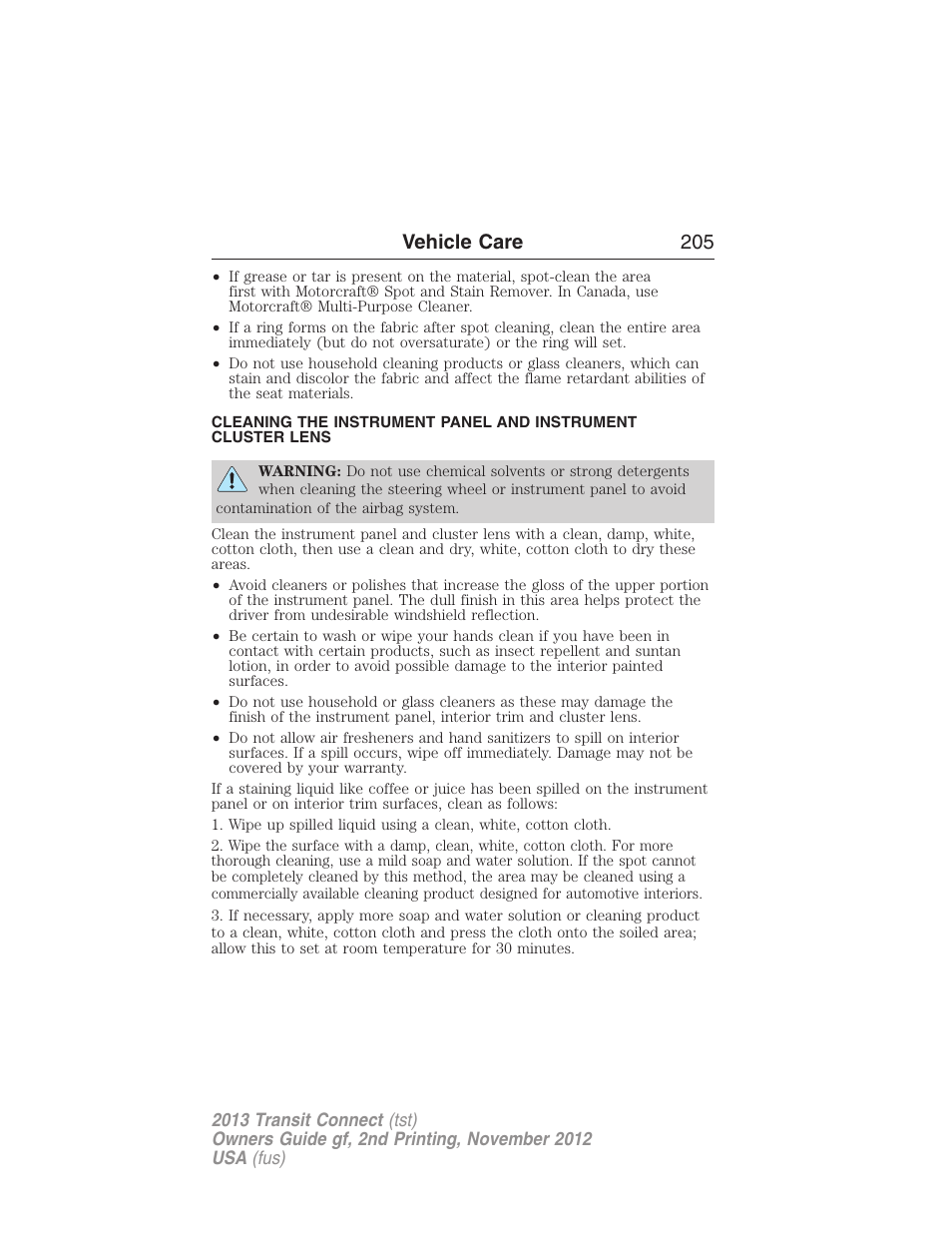 Vehicle care 205 | FORD 2013 Transit Connect v.2 User Manual | Page 206 / 321