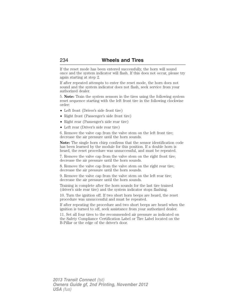 234 wheels and tires | FORD 2013 Transit Connect v.2 User Manual | Page 235 / 321