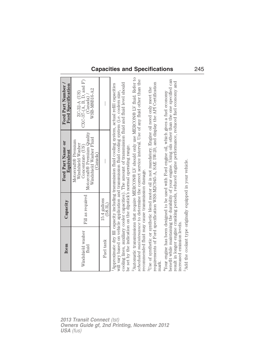 Capacities and specifications 245 | FORD 2013 Transit Connect v.2 User Manual | Page 246 / 321