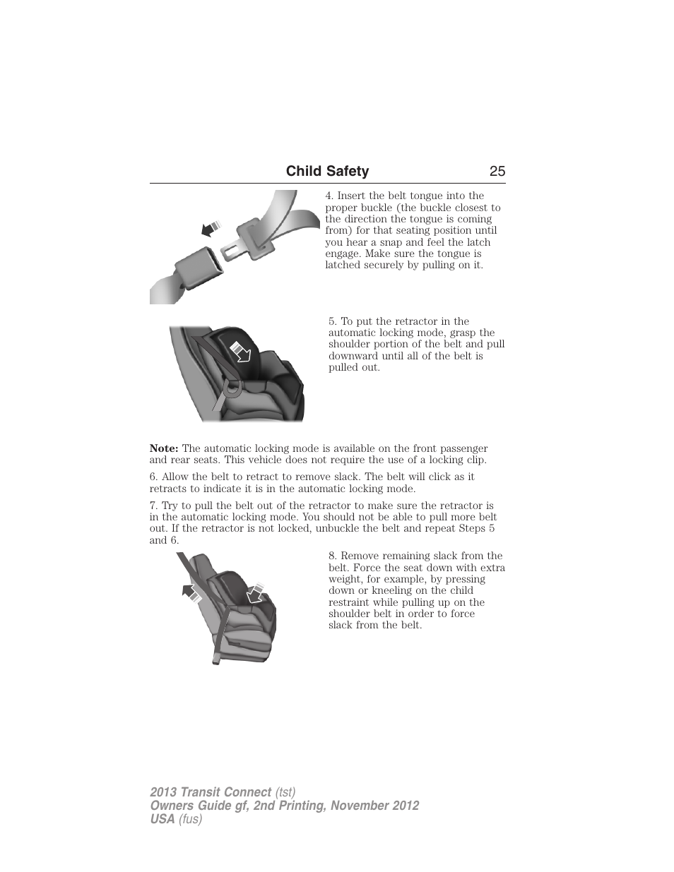 Child safety 25 | FORD 2013 Transit Connect v.2 User Manual | Page 26 / 321