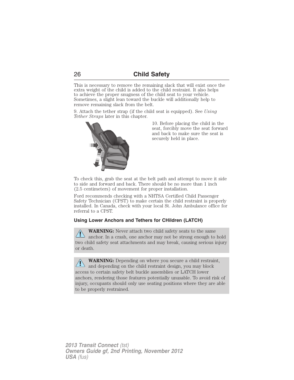 26 child safety | FORD 2013 Transit Connect v.2 User Manual | Page 27 / 321