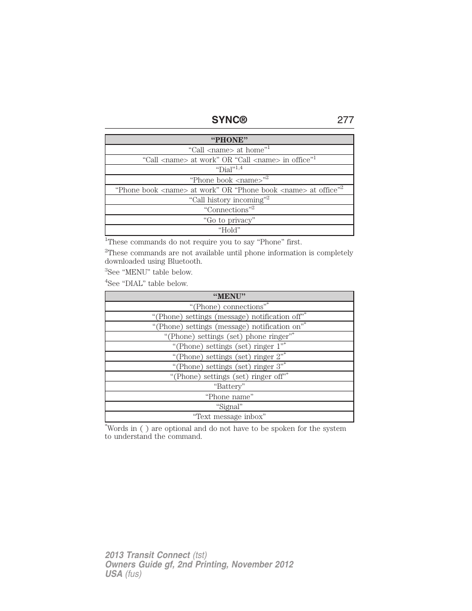Sync® 277 | FORD 2013 Transit Connect v.2 User Manual | Page 278 / 321